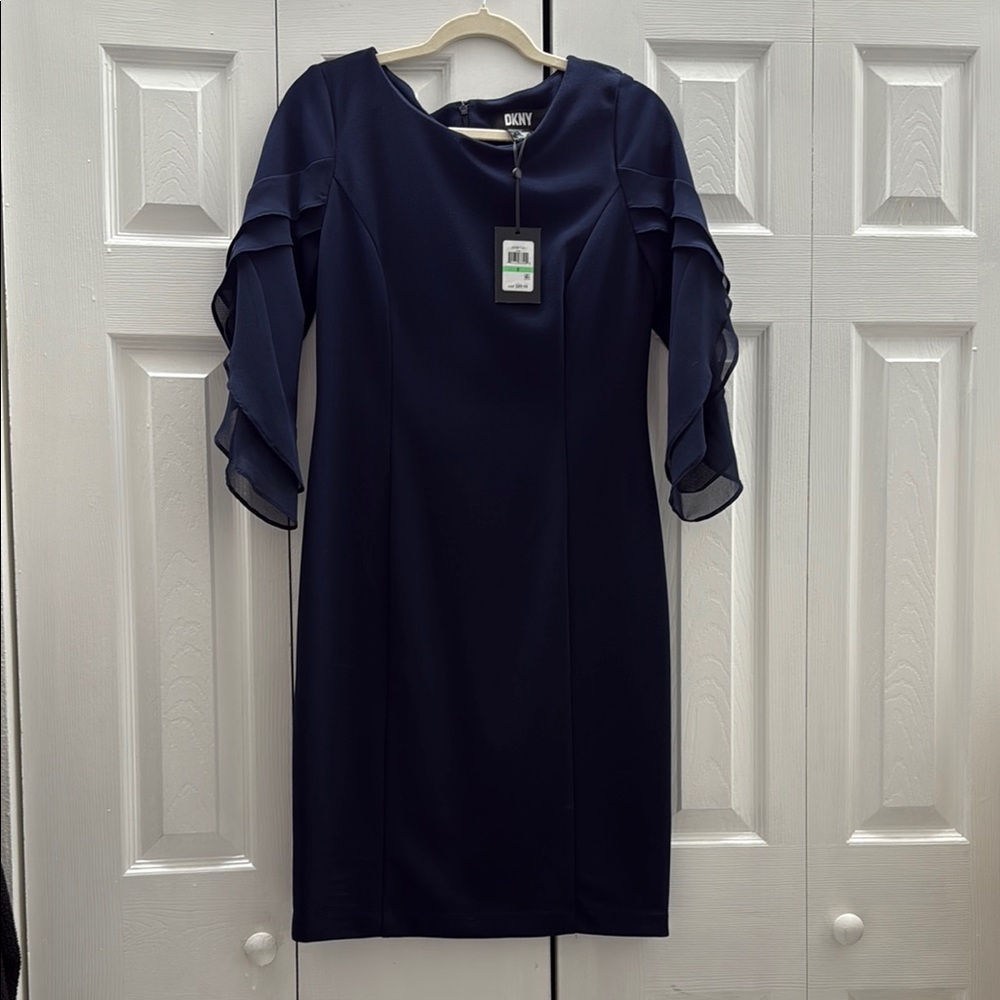 🔵DKNY Blue Sheath Dress with Bell Sleeves🔵
